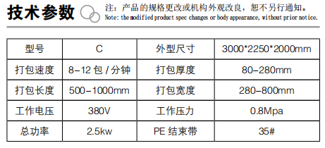 全自動紙箱打捆機參數表